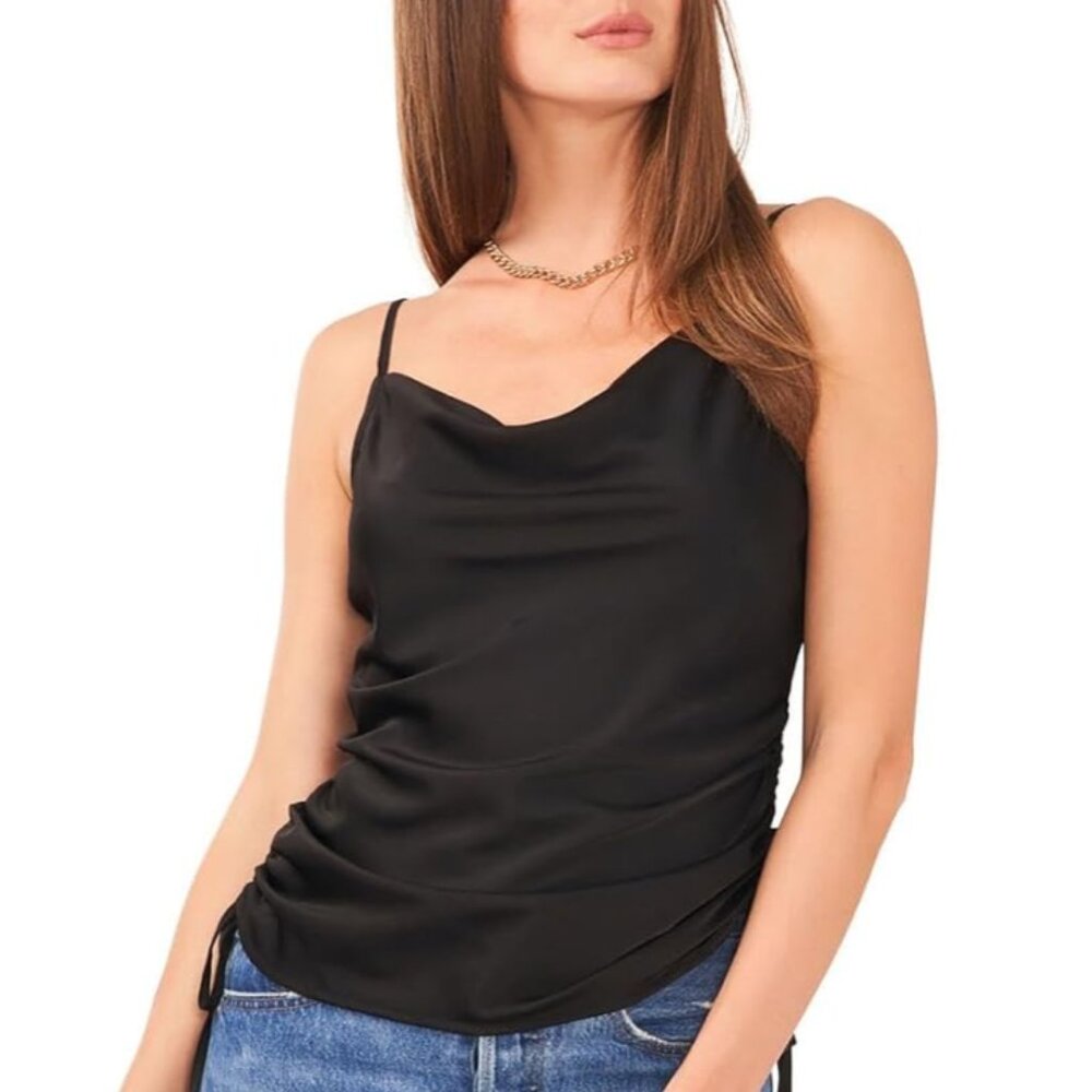 1.STATE Womens Sleeveless Cowl Neck Cami Tank Top, Black XS NWT